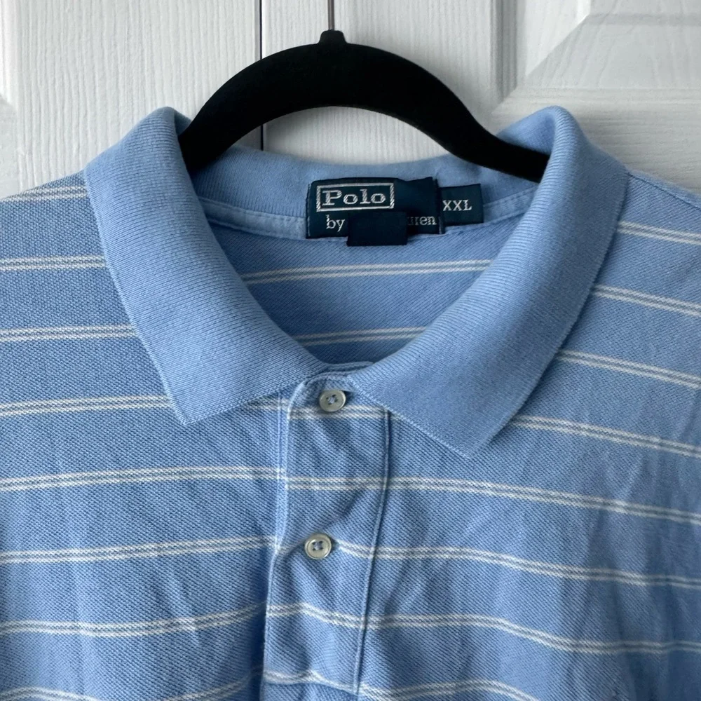 Polo Ralph Lauren Light Blue & White Striped Polo Shirt XXL Pink Pony